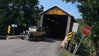 Cool Old Car Coming Out of Covered Bridge in Lancaster, Pa
