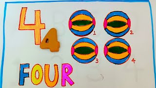 Number 4 draw and colouring page for kids || Numbers worksheet