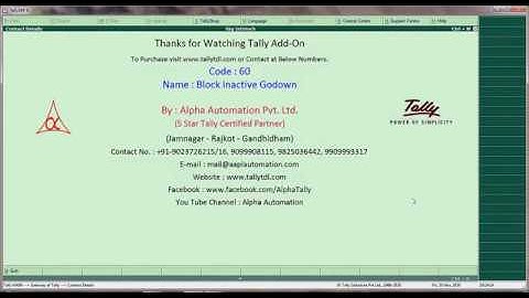 Tally Add On : Block Inactive Godown in Tally.ERP9 software