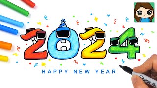 How to Draw 2024 Happy New Year  Number Lore