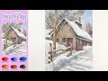 Snowy Village -Landscape Watercolor (Masking work, wet-in-wet, Arches rough)NAMIL ART