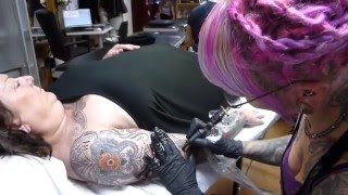 Monica Is Busy Tattooing An Intricate Floweryornamental Sleeve At House Of Tattoos Amsterdam