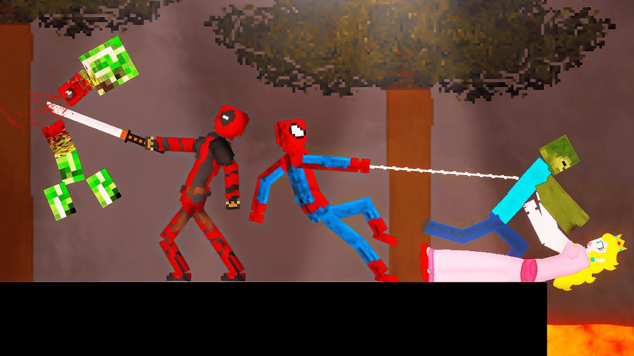 Spider-Man and Deadpool Saves Princess From Minecraft Creatures on Lava in People Playground