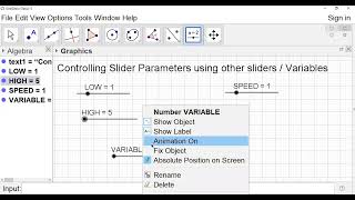 Class-15: How to control the slider parameters using other slider/ variables in GeoGebra.