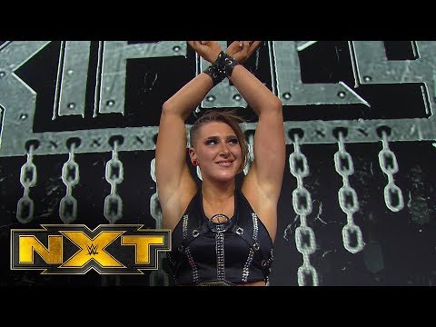 Rhea Ripley celebrates with the NXT Universe: NXT Exclusive, Dec. 18, 2019