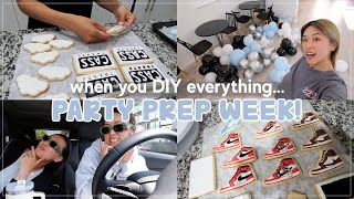 A fully DIY'ed first birthday party prep! Making sneaker cookies, party decor, & my family comes in!