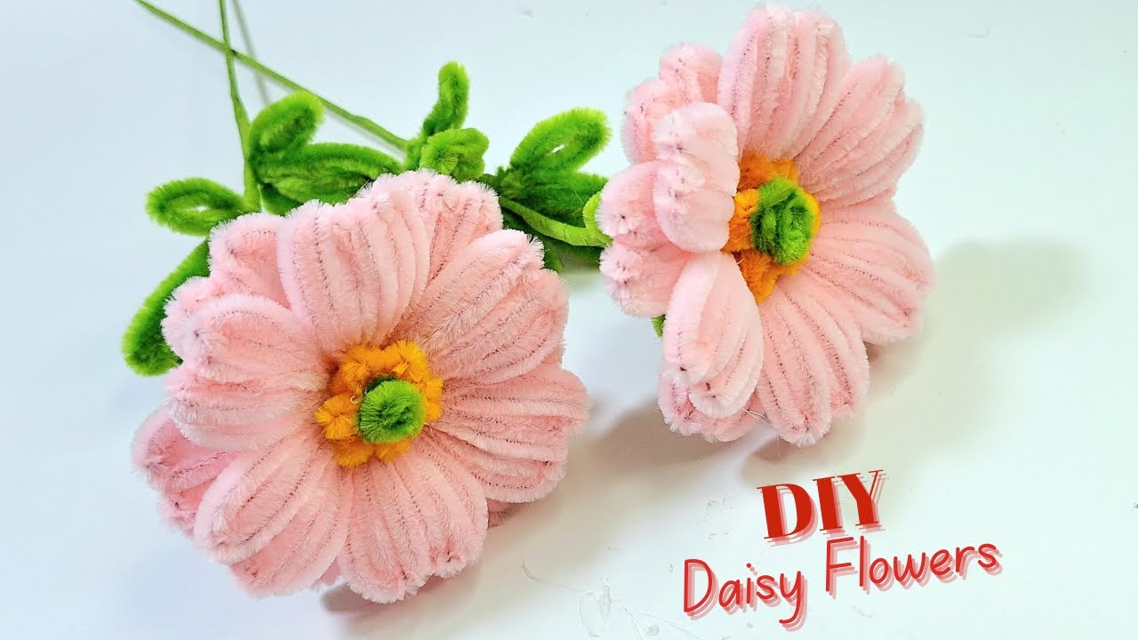 How to Make DIY Pipe-Cleaner Daisy 🌸 | Easy Pink Chenille Flower Tutorial