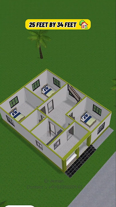 25 feet by 35 feet ghar ka naksha 3d me #erarman #construction