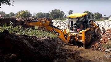 JCB Backhoe Loader Making A Bridge Foundation - JCB 4x4 Working VIDEO