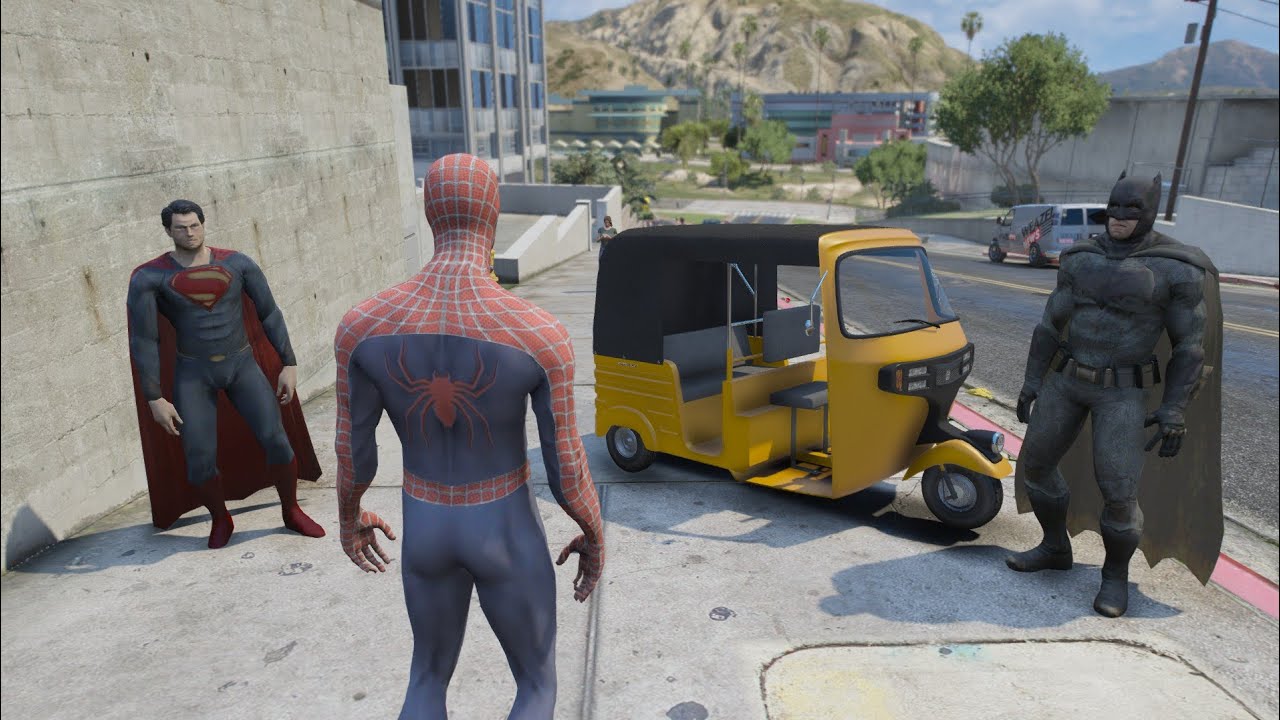 سبايدر مان وسوبر مان وبات مان في قراند5 😂😨 | GTA 5 #gta5 #جي_تي_اي #قراند_5