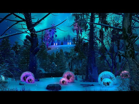 Enchanted Forest Night Ambience |4K ✨? Soothing Snowfall & Frozen Lake Sounds For Relaxation & Sleep