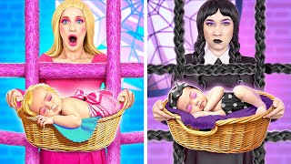 Rich Barbie vs Broke Wednesday In Jail! Pregnancy Hack & Funny Moment by 123 GO!