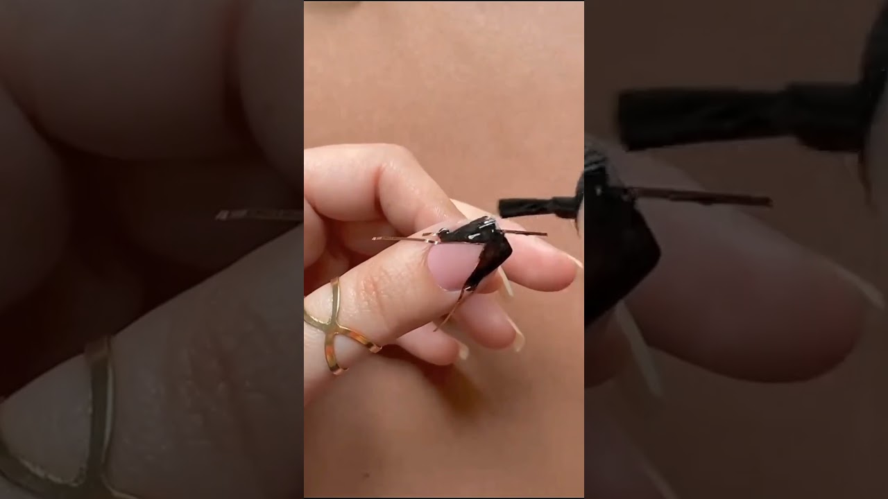 Stripe Nail Art Design with Black Polish 💖