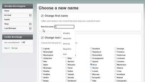 Change name in secondlife