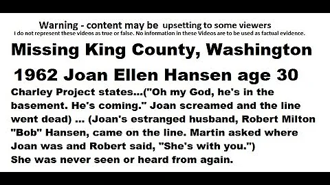 Missing Joan Ellen Hansen age 30 1962 King County,...