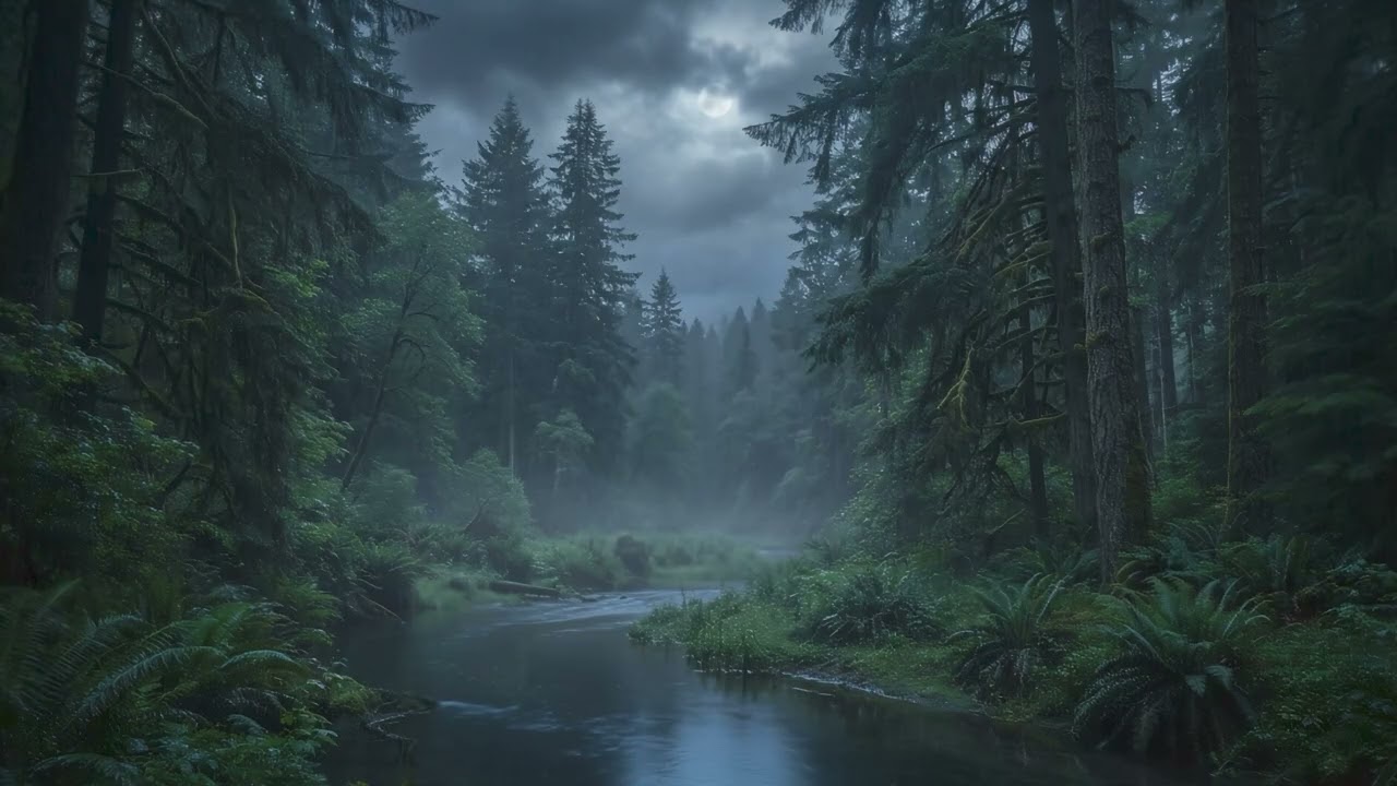 Rain Sounds in Forest with River 🌧️ 1 Hour Deep Sleep Ambience | Relaxing Rain & Water Sounds