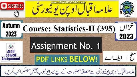 ⏩ AIOU Code 395 Solved Assignment No.1 Autumn 2023 || Subject: Statistics – II || Level: FA/ I Com