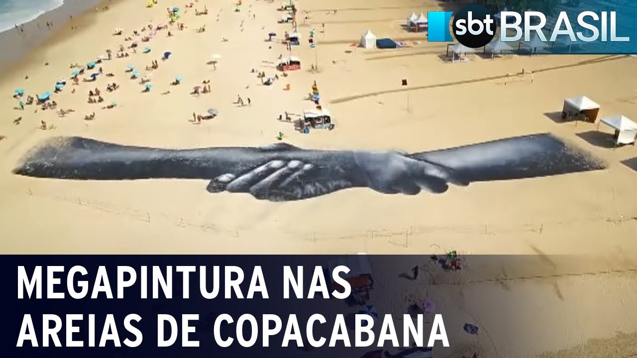 Areias de Copacabana ganham obra de arte de 1,5 km | SBT Brasil (20/07/22)