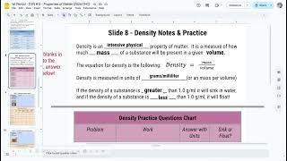 DSN #12 - Slide 8 - Density Notes & Practice Problems Guide