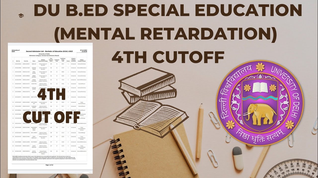 Du B ed 4th Cut Off 2022 Du B ed Special Education MR Cut Off 2022 du-b-ed-4th-cut-off-2022-du-b-ed-special-education-mr-cut-off-2022