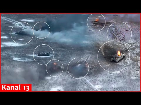 Russian tanks rendered helpless by kamikaze drones - Advancing tanks come under fire