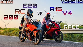 KTM RC200 E20 BS7 vs YAMAHA R15 V4 drag race 🤩| ye ummeed nhi thi ktm se🥲