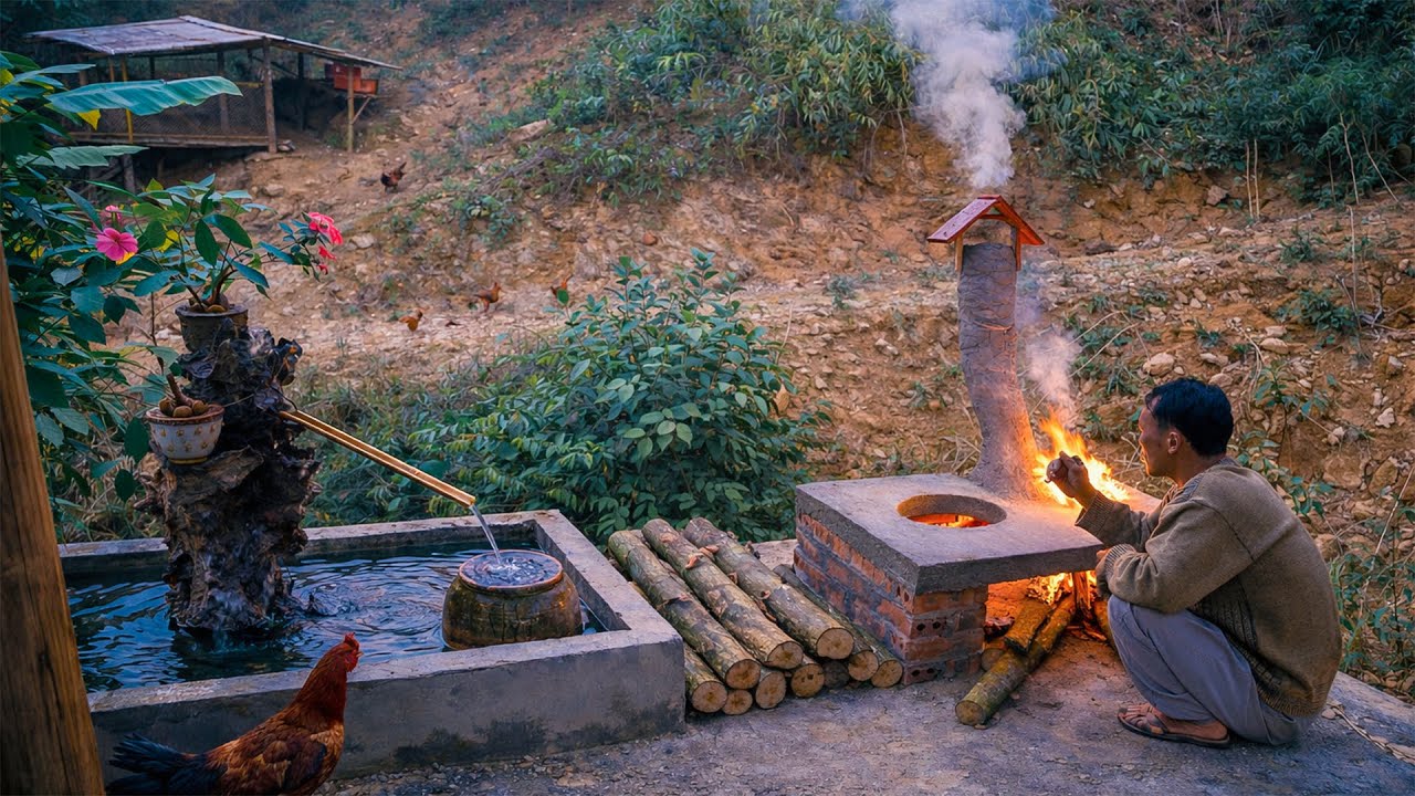 Mr. Ho Builds a Wood-Fired Stove & Small Fish Pond | Peaceful Rural Life
