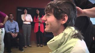 WWF intern Mike Terry gets a hair cut to help raise funds for his CN Tower climb.