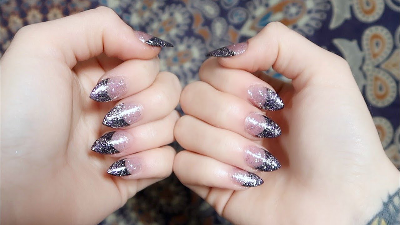 Glitter Gel Nails With Black Tips - Diy - Youtube