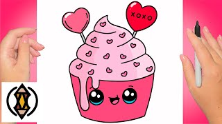 How To Draw A Cute Valentines Day Cupcake | Valentines Day Drawing Tutorial