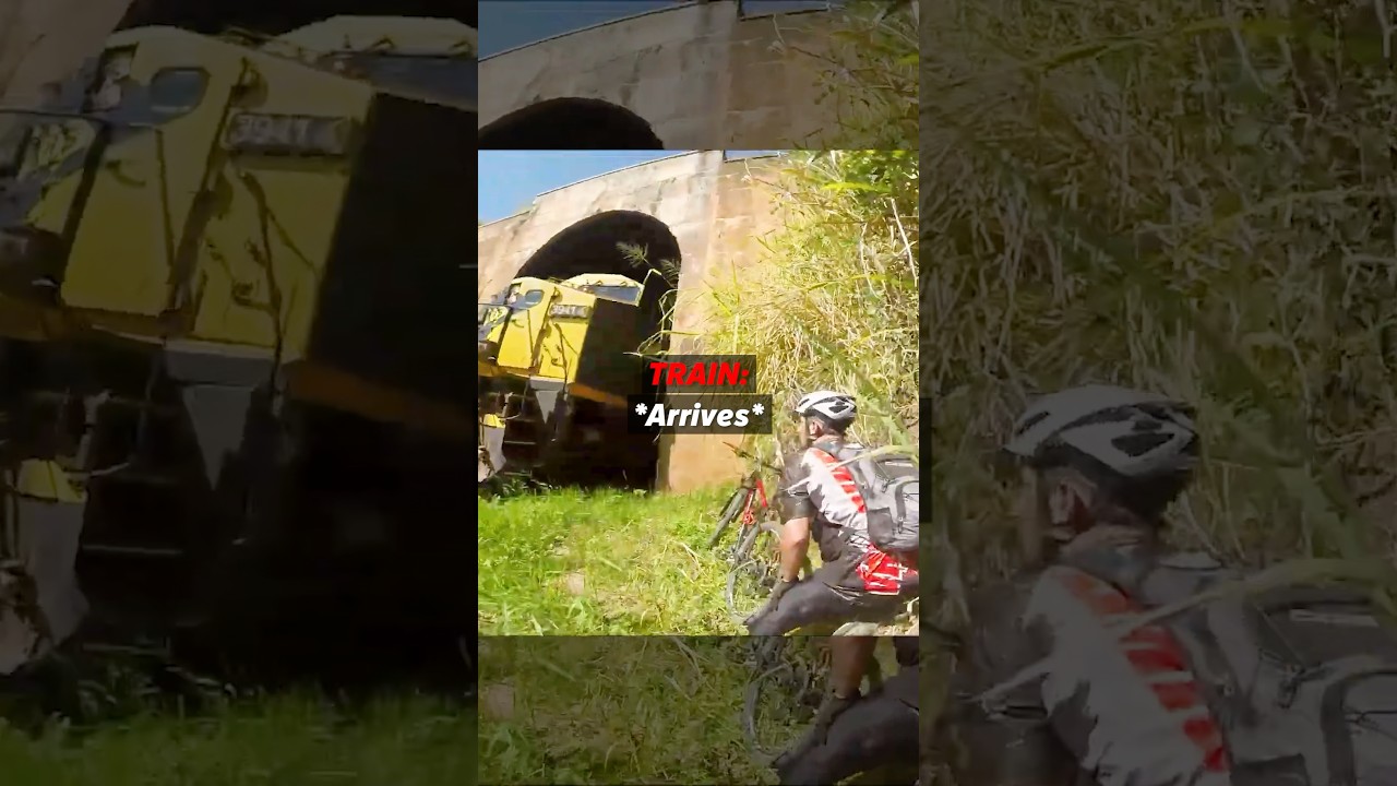 Biker Runs Out of Tunnel After Spotting an Oncoming Train 😳