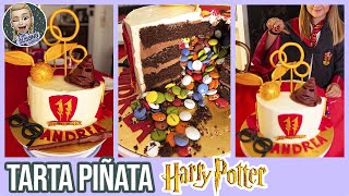 CÓMO HACER TORTA PIÑATA con LACASITOS 🎂 TARTA DE CUMPLEAÑOS de HARRY POTTER! + BIZCOCHO de CHOCOLATE