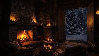 Warm Fireplace & Soft Piano: Relaxing Winter Ambience With Snowfall | Tranquil Winter Night screenshot 5