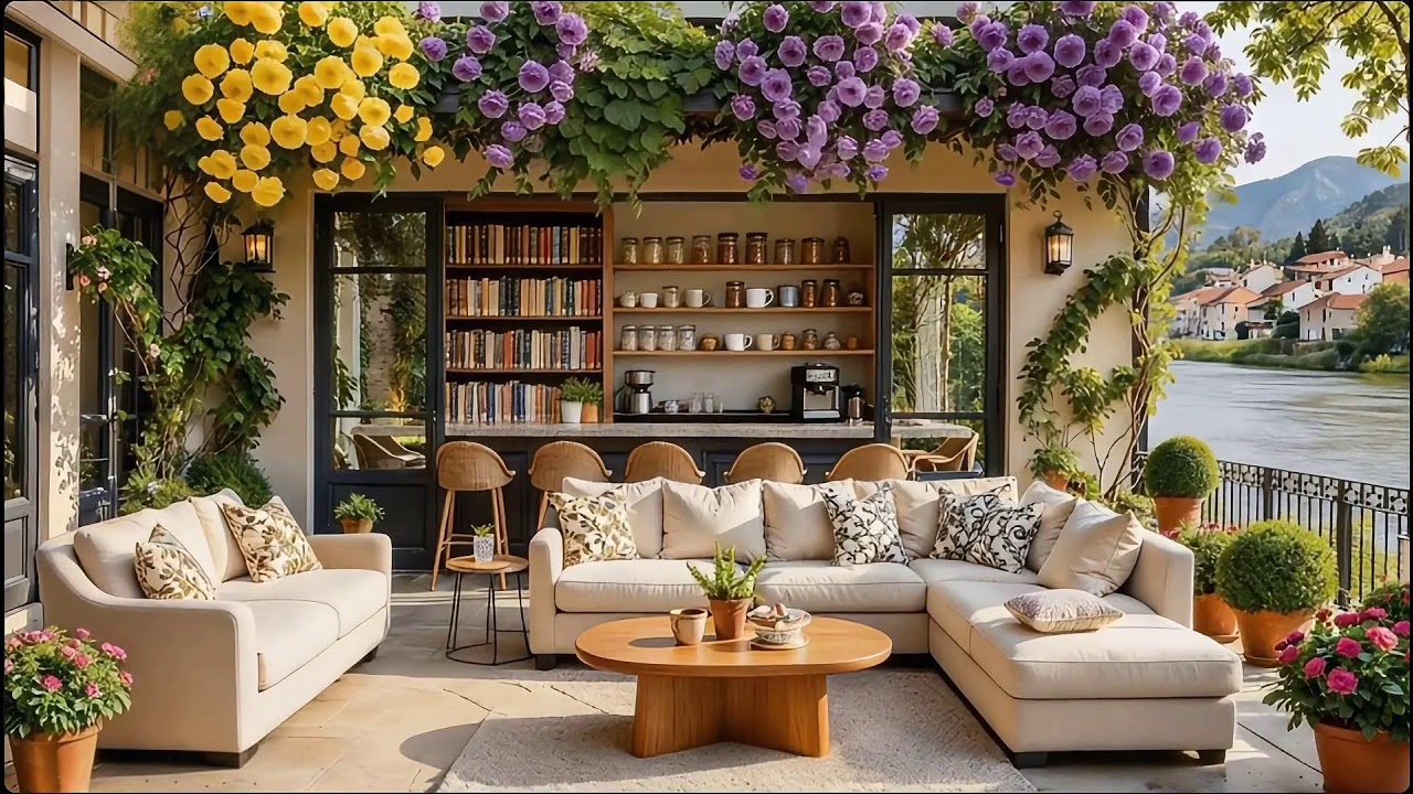 Soft Morning Jazz 🌸 Cozy Lakeside Coffee Porch Ambience with Relaxing Jazz Music for Studying