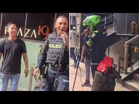 A police officer scares a street performer as he approaches, but this happens