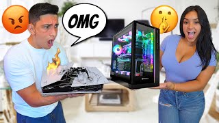 DESTROYING My Boyfriends PS5 \& Surprising Him With A $5000 Gaming PC!! *He Freaked*