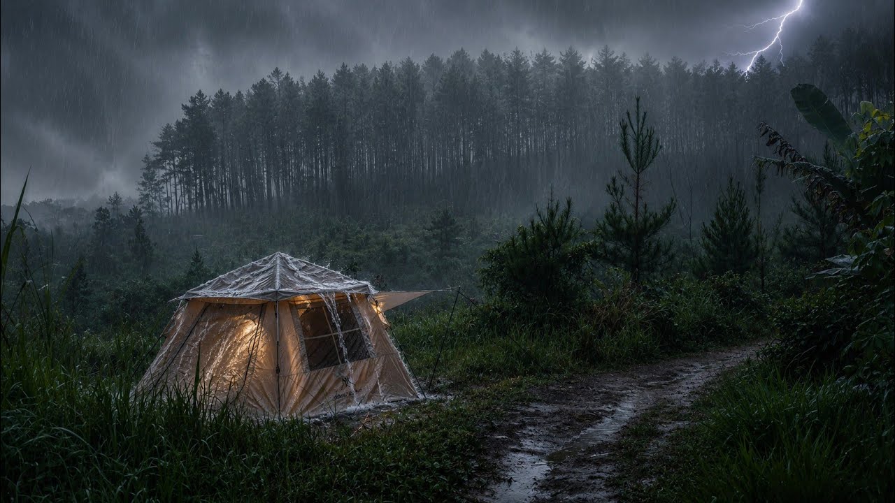 CAMPING In HEAVY RAIN FOREST STORM | Relaxing Rain Sounds While Staying ...
