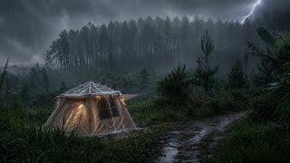CAMPING In HEAVY RAIN FOREST STORM | Relaxing Rain Sounds While Staying Dry During Thunderstorm