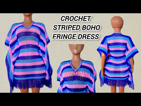 Crochet Boho Fringe Dress Tutorial  Striped pattern  Beginner Friendly -  YouTube