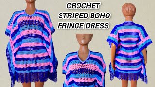 Crochet Boho Fringe Dress Tutorial ✨ Striped pattern ✨ Beginner Friendly
