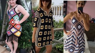 Gorgeous and beautiful collection of hand made crochet Granny square dresses