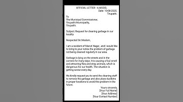 Official Letter format. A MODEL. A letter to the municipal commissioner about removing garbage
