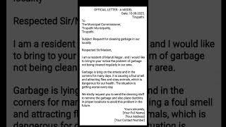 Official Letter format. A MODEL. A letter to the municipal commissioner about removing garbage