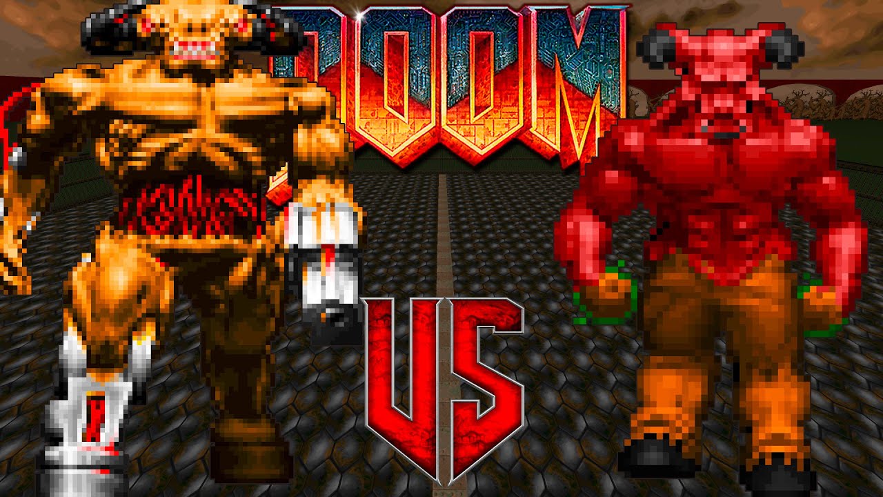 Cyberdemon vs Baron of Hell - Doom II Classic: Versus Battle - Monster Infighting - Retro Boss Arena