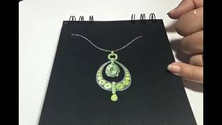 Watercolor Rendering Of Teardrop Emerald Necklace Fast-Cut Gemstone Jewelry Design Tutorial