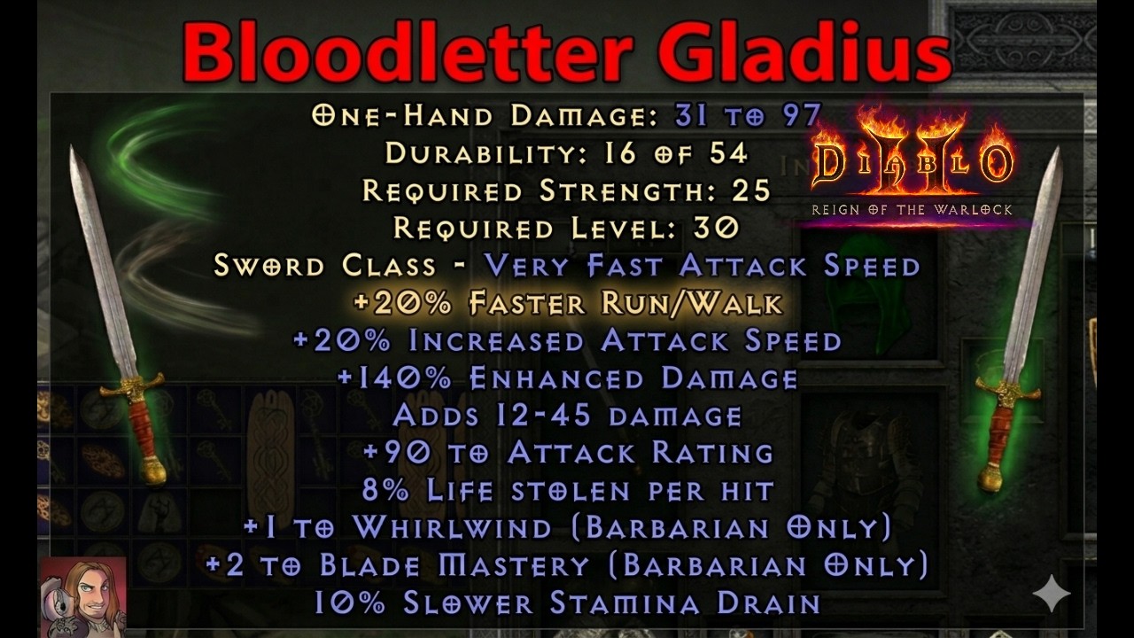 D2R RotW Updated Uniques - Bloodletter (Gladius)