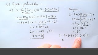 Rješavanje linearnih jednadžbi  4.dio  Jednadžbe sa zagradama (u Z i Q+)