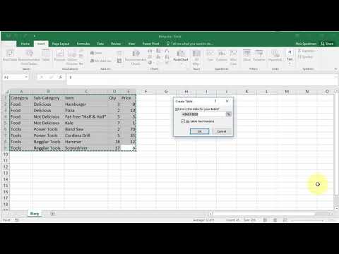How to Create a Table in Excel