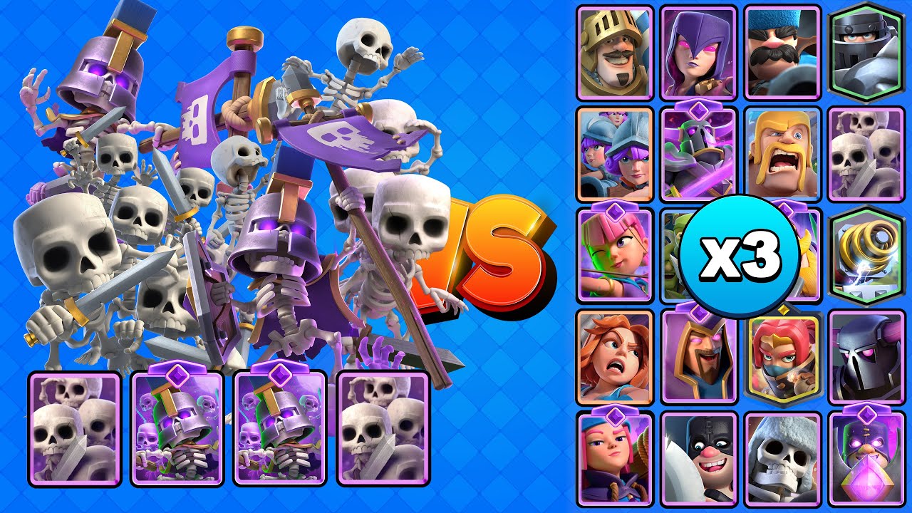 60 ESQUELETOS vs TODAS LAS CARTAS TERRESTRES X3 | Clash Royale