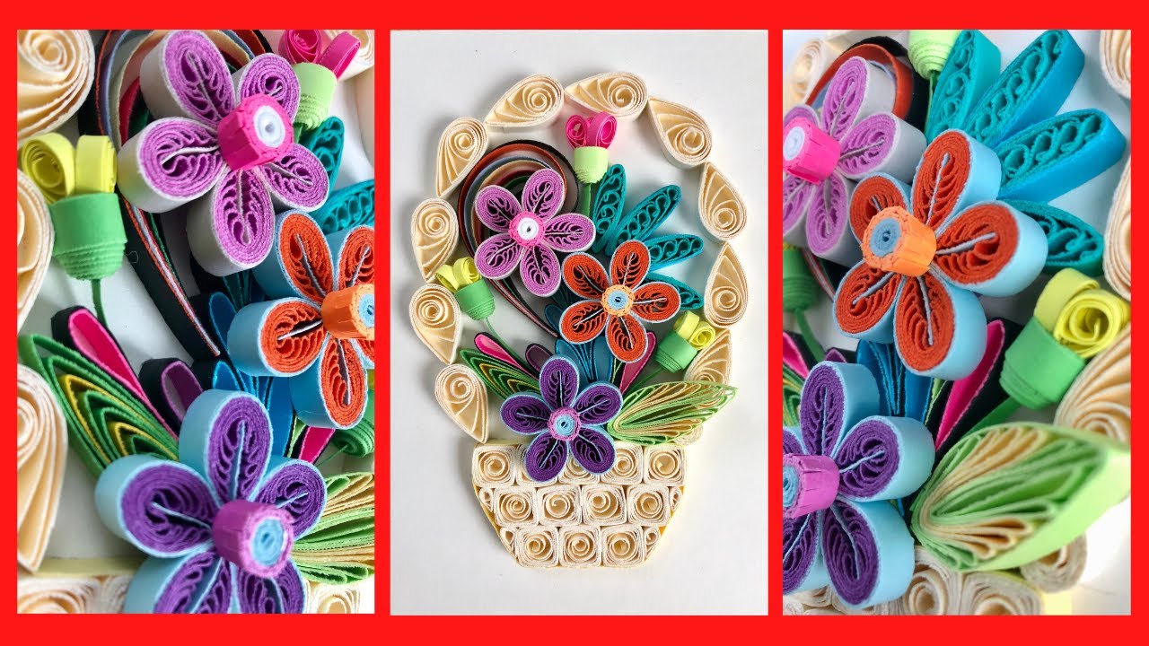 How To Make Paper Quilling Flower Basket - Handmade Quilling Basket of Flowers - Paper Art Flowers